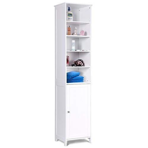 Tangkula 72" Bathroom Tall Storage Cabinet with Adjustable Shelves & Cupboard